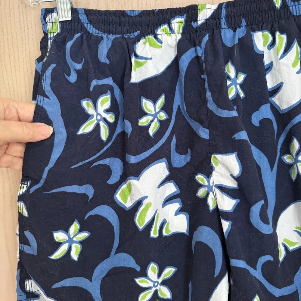 Vintage Y2K Nautica Swim Trunks Mens M Tropical Floral Board Shorts Navy Beach‎